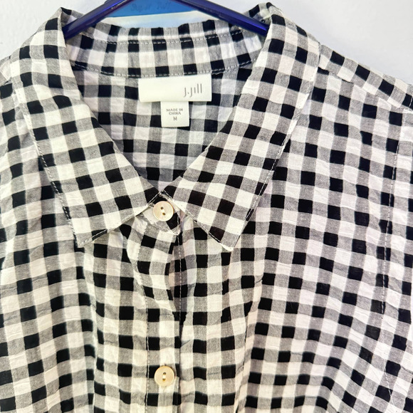 J. Jill Crinkled Gingham Collared Sleeveless Button Down Shirt Size Medium - Picture 9 of 9